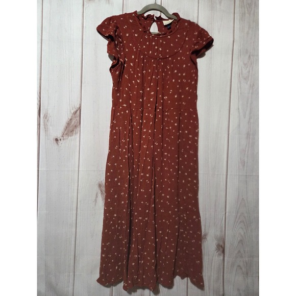 Universal Thread Dresses & Skirts - Universal Thread Rust Floral Flutter Sleeve Midi‎ Dress Womens Large Boho Tiered